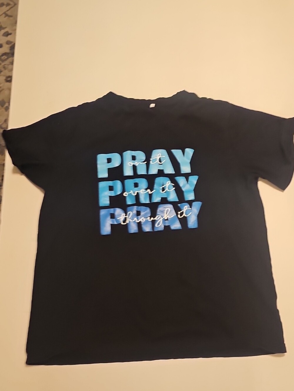 Kids Black Graphic Tee with Blue 'PRAY' Print